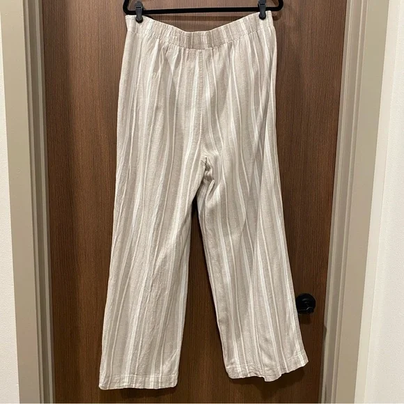 Briggs Striped 55% Linen Pant Size XL Wide Leg Eyelet Detail Lightweight Neutral - Picture 10 of 14